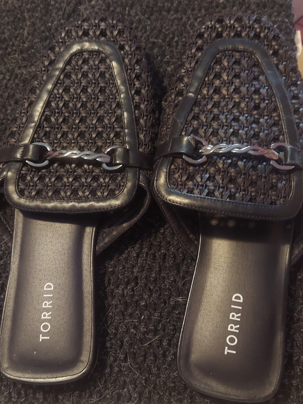 torrid Black Woven Slide Mules with Silver Chain